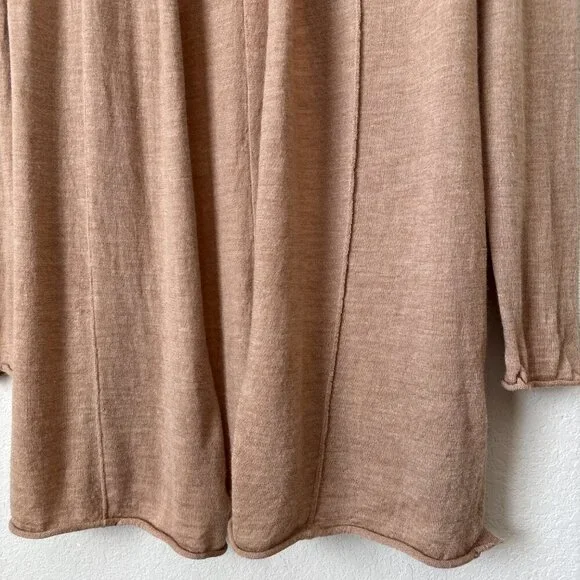Cynthia Rowley Extrafine Merino Wool Open Front Longline Neutral Tan Cardigan - Picture 6 of 12
